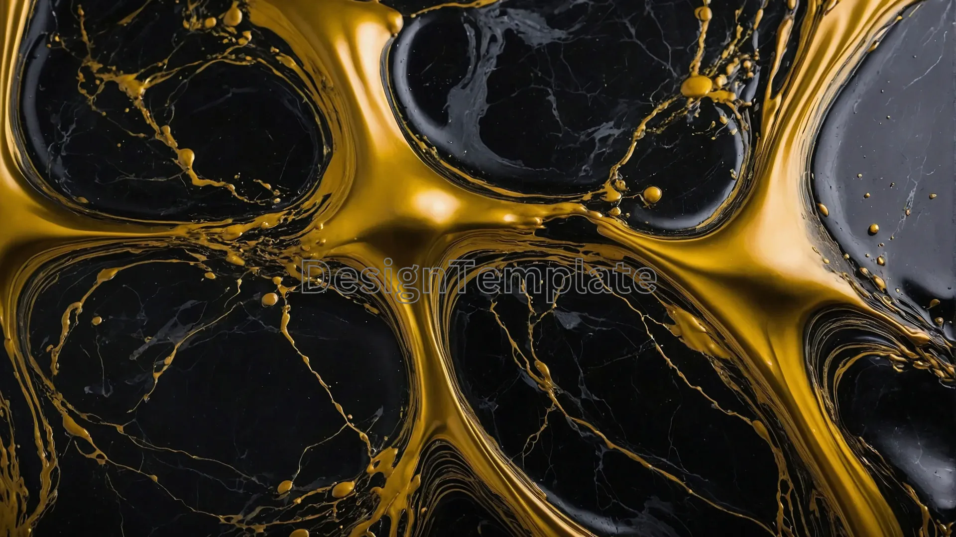 High Resolution Thick Golden Liquid Splash on Black Marble Photo